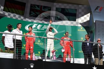 World © Octane Photographic Ltd. Formula 1 - American Grand Prix - Sunday - Race Podium. Lewis Hamilton - Mercedes AMG Petronas F1 W08 EQ Energy+, Sebastian Vettel and Kimi Raikkonen - Scuderia Ferrari SF70H. Circuit of the Americas, Austin, Texas, USA. Sunday 22nd October 2017. Digital Ref: 1995LB1D0522