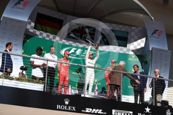 World © Octane Photographic Ltd. Formula 1 - American Grand Prix - Sunday - Race Podium. Lewis Hamilton - Mercedes AMG Petronas F1 W08 EQ Energy+, Sebastian Vettel and Kimi Raikkonen - Scuderia Ferrari SF70H. Circuit of the Americas, Austin, Texas, USA. Sunday 22nd October 2017. Digital Ref: 1995LB1D0656