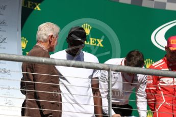 World © Octane Photographic Ltd. Formula 1 - American Grand Prix - Sunday - Race Podium. Bill Clinton and Usain Bolt. Circuit of the Americas, Austin, Texas, USA. Sunday 22nd October 2017. Digital Ref: 1995LB1D0702