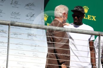 World © Octane Photographic Ltd. Formula 1 - American Grand Prix - Sunday - Race Podium. Bill Clinton and Usain Bolt. Circuit of the Americas, Austin, Texas, USA. Sunday 22nd October 2017. Digital Ref: 1995LB1D0709