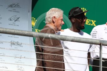 World © Octane Photographic Ltd. Formula 1 - American Grand Prix - Sunday - Race Podium. Bill Clinton and Usain Bolt. Circuit of the Americas, Austin, Texas, USA. Sunday 22nd October 2017. Digital Ref: 1995LB1D0717