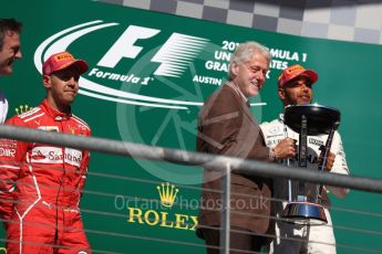 World © Octane Photographic Ltd. Formula 1 - American Grand Prix - Sunday - Race Podium. Lewis Hamilton - Mercedes AMG Petronas F1 W08 EQ Energy+ and Bill Clinton. Circuit of the Americas, Austin, Texas, USA. Sunday 22nd October 2017. Digital Ref: 1995LB1D0759