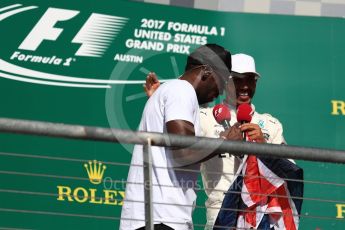 World © Octane Photographic Ltd. Formula 1 - American Grand Prix - Sunday - Race Podium. Lewis Hamilton - Mercedes AMG Petronas F1 W08 EQ Energy+ and Usain Bolt. Circuit of the Americas, Austin, Texas, USA. Sunday 22nd October 2017. Digital Ref: 1995LB1D1032