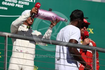 World © Octane Photographic Ltd. Formula 1 - American Grand Prix - Sunday - Race Podium. Lewis Hamilton - Mercedes AMG Petronas F1 W08 EQ Energy+ and Usain Bolt. Circuit of the Americas, Austin, Texas, USA. Sunday 22nd October 2017. Digital Ref: 1995LB1D1167