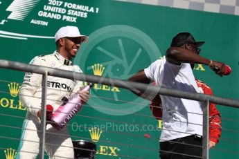 World © Octane Photographic Ltd. Formula 1 - American Grand Prix - Sunday - Race Podium. Lewis Hamilton - Mercedes AMG Petronas F1 W08 EQ Energy+ and Usain Bolt. Circuit of the Americas, Austin, Texas, USA. Sunday 22nd October 2017. Digital Ref: 1995LB1D1171