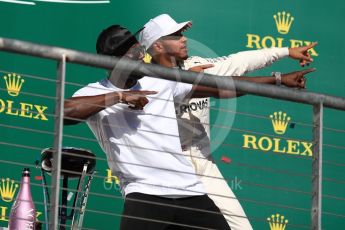 World © Octane Photographic Ltd. Formula 1 - American Grand Prix - Sunday - Race Podium. Lewis Hamilton - Mercedes AMG Petronas F1 W08 EQ Energy+ and Usain Bolt. Circuit of the Americas, Austin, Texas, USA. Sunday 22nd October 2017. Digital Ref: 1995LB1D1186