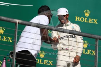 World © Octane Photographic Ltd. Formula 1 - American Grand Prix - Sunday - Race Podium. Lewis Hamilton - Mercedes AMG Petronas F1 W08 EQ Energy+ and Usain Bolt. Circuit of the Americas, Austin, Texas, USA. Sunday 22nd October 2017. Digital Ref: 1995LB1D1215