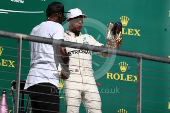World © Octane Photographic Ltd. Formula 1 - American Grand Prix - Sunday - Race Podium. Lewis Hamilton - Mercedes AMG Petronas F1 W08 EQ Energy+ and Usain Bolt. Circuit of the Americas, Austin, Texas, USA. Sunday 22nd October 2017. Digital Ref: 1995LB1D1225