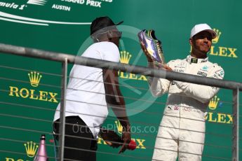 World © Octane Photographic Ltd. Formula 1 - American Grand Prix - Sunday - Race Podium. Lewis Hamilton - Mercedes AMG Petronas F1 W08 EQ Energy+ and Usain Bolt. Circuit of the Americas, Austin, Texas, USA. Sunday 22nd October 2017. Digital Ref: 1995LB1D1253