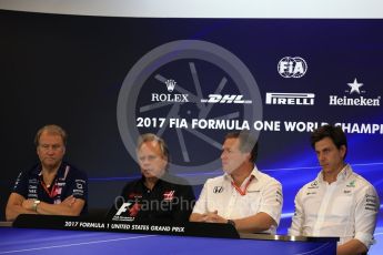 World © Octane Photographic Ltd. Formula 1 - American Grand Prix – Friday Team Press Conference. Zak Brown - Executive Director of McLaren Technology Group, Robert Fernley - Deputy Team Principal of Sahara Force India, Gene Haas - Founder and Chairman of Haas F1 Team and Toto Wolff - Executive Director & Head of Mercedes-Benz Motorsport. Circuit of the Americas, Austin, Texas, USA. Friday 20th October 2017. Digital Ref: 1988LB2D6546