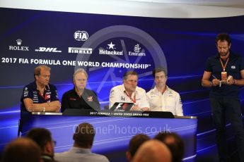 World © Octane Photographic Ltd. Formula 1 - American Grand Prix – Friday Team Press Conference. Zak Brown - Executive Director of McLaren Technology Group, Robert Fernley - Deputy Team Principal of Sahara Force India, Gene Haas - Founder and Chairman of Haas F1 Team and Toto Wolff - Executive Director & Head of Mercedes-Benz Motorsport. Circuit of the Americas, Austin, Texas, USA. Friday 20th October 2017. Digital Ref: 1988LB2D6569
