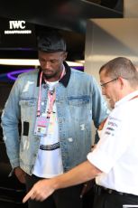 World © Octane Photographic Ltd. Formula 1 - American Grand Prix - Sunday - Paddock. Usain Bolt in the Mercedes AMG Petronas F1 team garage. Circuit of the Americas, Austin, Texas, USA. Sunday 22nd October 2017. Digital Ref: 1992LB1D8359