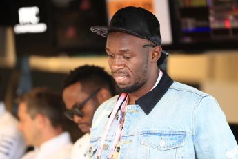 World © Octane Photographic Ltd. Formula 1 - American Grand Prix - Sunday - Paddock. Usain Bolt in the Mercedes AMG Petronas F1 team garage. Circuit of the Americas, Austin, Texas, USA. Sunday 22nd October 2017. Digital Ref: 1992LB1D8403