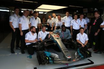 World © Octane Photographic Ltd. Formula 1 - American Grand Prix - Sunday - Paddock. Usain Bolt in the Mercedes AMG Petronas F1 team garage. Circuit of the Americas, Austin, Texas, USA. Sunday 22nd October 2017. Digital Ref: 1992LB2D6705