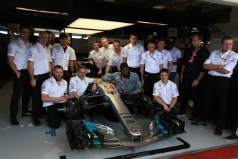 World © Octane Photographic Ltd. Formula 1 - American Grand Prix - Sunday - Paddock. Usain Bolt in the Mercedes AMG Petronas F1 team garage. Circuit of the Americas, Austin, Texas, USA. Sunday 22nd October 2017. Digital Ref: 1992LB2D6720