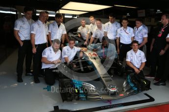 World © Octane Photographic Ltd. Formula 1 - American Grand Prix - Sunday - Paddock. Usain Bolt in the Mercedes AMG Petronas F1 team garage. Circuit of the Americas, Austin, Texas, USA. Sunday 22nd October 2017. Digital Ref: 1992LB2D6738