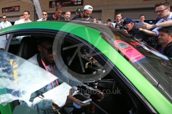 World © Octane Photographic Ltd. Formula 1 - American Grand Prix - Sunday - Paddock. Lewis Hamilton takes Usain Bolt on a Hot Lap of COTA. Circuit of the Americas, Austin, Texas, USA. Sunday 22nd October 2017. Digital Ref: 1992LB2D6895