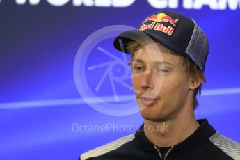 World © Octane Photographic Ltd. Formula 1 - American Grand Prix – Thursday Driver Press Conference – Part 1. Brendon Hartley - Scuderia Toro Rosso. Circuit of the Americas, Austin, Texas, USA. Thursday 19th October 2017. Digital Ref: 1984LB1D2182