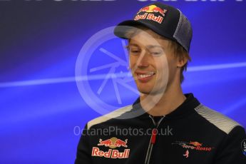 World © Octane Photographic Ltd. Formula 1 - American Grand Prix – Thursday Driver Press Conference – Part 1. Brendon Hartley - Scuderia Toro Rosso. Circuit of the Americas, Austin, Texas, USA. Thursday 19th October 2017. Digital Ref: 1984LB1D2201