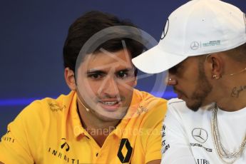 World © Octane Photographic Ltd. Formula 1 - American Grand Prix – Thursday Driver Press Conference – Part 1. Lewis Hamilton - Mercedes AMG Petronas F1 Team and Carlos Sainz - Renault Sport F1 Team. Circuit of the Americas, Austin, Texas, USA. Thursday 19th October 2017. Digital Ref: 1984LB1D2250