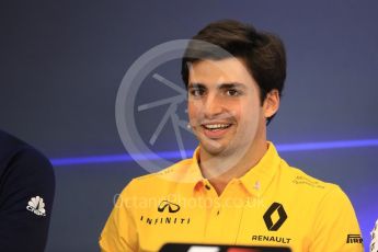 World © Octane Photographic Ltd. Formula 1 - American Grand Prix – Thursday Driver Press Conference – Part 1. Carlos Sainz - Renault Sport F1 Team. Circuit of the Americas, Austin, Texas, USA. Thursday 19th October 2017. Digital Ref: 1984LB1D2389