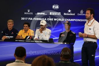 World © Octane Photographic Ltd. Formula 1 - American Grand Prix – Thursday Driver Press Conference – Part 1 Marcus Ericsson – Sauber F1 Team, Brendon Hartley - Scuderia Toro Rosso, Lewis Hamilton - Mercedes AMG Petronas F1 Team and Carlos Sainz - Scuderia Toro Rosso. Circuit of the Americas, Austin, Texas, USA. Thursday 19th October 2017. Digital Ref: 1984LB2D5590