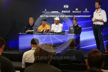 World © Octane Photographic Ltd. Formula 1 - American Grand Prix – Thursday Driver Press Conference – Part 1 Marcus Ericsson – Sauber F1 Team, Brendon Hartley - Scuderia Toro Rosso, Lewis Hamilton - Mercedes AMG Petronas F1 Team and Carlos Sainz - Scuderia Toro Rosso. Circuit of the Americas, Austin, Texas, USA. Thursday 19th October 2017. Digital Ref: 1984LB2D5599