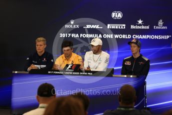 World © Octane Photographic Ltd. Formula 1 - American Grand Prix – Thursday Driver Press Conference – Part 1 Marcus Ericsson – Sauber F1 Team, Brendon Hartley - Scuderia Toro Rosso, Lewis Hamilton - Mercedes AMG Petronas F1 Team and Carlos Sainz - Scuderia Toro Rosso. Circuit of the Americas, Austin, Texas, USA. Thursday 19th October 2017. Digital Ref: 1984LB2D5609