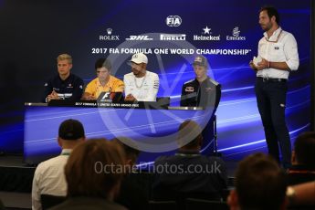 World © Octane Photographic Ltd. Formula 1 - American Grand Prix – Thursday Driver Press Conference – Part 1 Marcus Ericsson – Sauber F1 Team, Brendon Hartley - Scuderia Toro Rosso, Lewis Hamilton - Mercedes AMG Petronas F1 Team and Carlos Sainz - Scuderia Toro Rosso. Circuit of the Americas, Austin, Texas, USA. Thursday 19th October 2017. Digital Ref: 1984LB2D5614