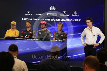 World © Octane Photographic Ltd. Formula 1 - American Grand Prix – Thursday Driver Press Conference – Part 2. Fernando Alonso - McLaren Honda, Romain Grosjean - Haas F1 Team, Nico Hulkenberg - Renault Sport F1 Team and Kevin Magnussen - Haas F1 Team. Circuit of the Americas, Austin, Texas, USA. Thursday 19th October 2017. Digital Ref: 1984LB2D5632