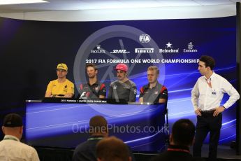 World © Octane Photographic Ltd. Formula 1 - American Grand Prix – Thursday Driver Press Conference – Part 2. Fernando Alonso - McLaren Honda, Romain Grosjean - Haas F1 Team, Nico Hulkenberg - Renault Sport F1 Team and Kevin Magnussen - Haas F1 Team. Circuit of the Americas, Austin, Texas, USA. Thursday 19th October 2017. Digital Ref: 1984LB2D5644