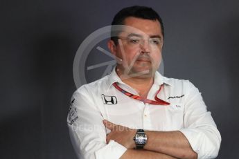 World © Octane Photographic Ltd. Formula 1 - Austria Grand Prix – FIA Team Press Conference, Part 1. Eric Boullier - Racing Director of McLaren Honda. Red Bull Ring, Spielberg, Austria. Friday 7th July 2017. Digital Ref: 1866LB1D1464