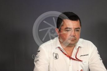 World © Octane Photographic Ltd. Formula 1 - Austria Grand Prix – FIA Team Press Conference, Part 1. Eric Boullier - Racing Director of McLaren Honda. Red Bull Ring, Spielberg, Austria. Friday 7th July 2017. Digital Ref: 1866LB1D1474