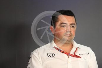 World © Octane Photographic Ltd. Formula 1 - Austria Grand Prix – FIA Team Press Conference, Part 1. Eric Boullier - Racing Director of McLaren Honda. Red Bull Ring, Spielberg, Austria. Friday 7th July 2017. Digital Ref: 1866LB1D1500