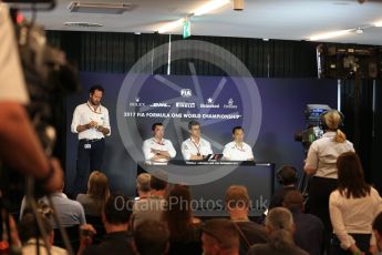World © Octane Photographic Ltd. Formula 1 - Austria Grand Prix – FIA Team Press Conference, Part 1. Eric Boullier - Racing Director of McLaren Honda, Yusuke Hasegawa – Chief of Honda F1 project and Toto Wolff - Executive Director & Head of Mercedes-Benz Motorsport. Red Bull Ring, Spielberg, Austria. Friday 7th July 2017. Digital Ref: 1866LB2D5695