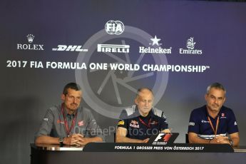 World © Octane Photographic Ltd. Formula 1 - Austria Grand Prix - FIA Team Press Conference, Part 2. Franz Tost – Team Principal of Scuderia Toro Rosso, Guenther Steiner - Team Principal of Haas F1 Team and Beat Zehnder - Sauber F1 Team Manager. Red Bull Ring, Spielberg, Austria. Friday 7th July 2017. Digital Ref: 1866LB2D5766