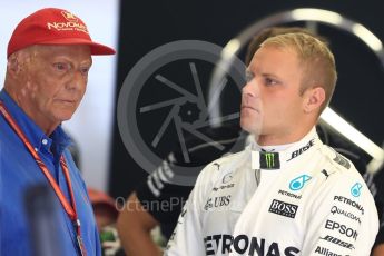 World © Octane Photographic Ltd. Formula 1 - Austria Grand Prix - Saturday - Practice 3. Valtteri Bottas - Mercedes AMG Petronas F1 W08 EQ Energy+ and Niki Lauda - Non-Executive Chairman of Mercedes-Benz Motorsport. Red Bull Ring, Spielberg, Austria. Saturday 8th July 2017. Digital Ref: 1868LB1D2088