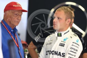 World © Octane Photographic Ltd. Formula 1 - Austria Grand Prix - Saturday - Practice 3. Valtteri Bottas - Mercedes AMG Petronas F1 W08 EQ Energy+ and Niki Lauda - Non-Executive Chairman of Mercedes-Benz Motorsport. Red Bull Ring, Spielberg, Austria. Saturday 8th July 2017. Digital Ref: 1868LB1D2093