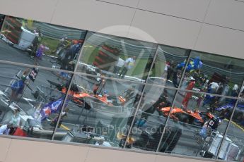 World © Octane Photographic Ltd. Formula 1 - Austria Grand Prix - Sunday - Grid. Fernando Alonso and Stoffel Vandoorne - McLaren Honda MCL32. Red Bull Ring, Spielberg, Austria. Sunday 9th July 2017. Digital Ref: 1874LB1D4705