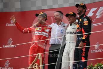 World © Octane Photographic Ltd. Formula 1 - Austria Grand Prix - Sunday - Race - Podium. Valtteri Bottas - Mercedes AMG Petronas F1 W08 EQ Energy+, Sebastian Vettel - Scuderia Ferrari SF70H and Daniel Ricciardo - Red Bull Racing RB13. Red Bull Ring, Spielberg, Austria. Sunday 9th July 2017. Digital Ref: 1876LB1D6487