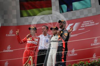 World © Octane Photographic Ltd. Formula 1 - Austria Grand Prix - Sunday - Race - Podium. Valtteri Bottas - Mercedes AMG Petronas F1 W08 EQ Energy+, Sebastian Vettel - Scuderia Ferrari SF70H and Daniel Ricciardo - Red Bull Racing RB13. Red Bull Ring, Spielberg, Austria. Sunday 9th July 2017. Digital Ref: 1876LB1D6495