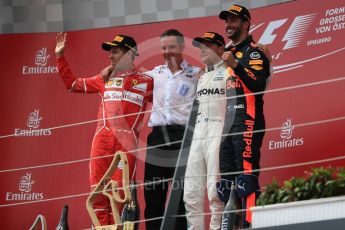 World © Octane Photographic Ltd. Formula 1 - Austria Grand Prix - Sunday - Race - Podium. Valtteri Bottas - Mercedes AMG Petronas F1 W08 EQ Energy+, Sebastian Vettel - Scuderia Ferrari SF70H and Daniel Ricciardo - Red Bull Racing RB13. Red Bull Ring, Spielberg, Austria. Sunday 9th July 2017. Digital Ref: 1876LB1D6506