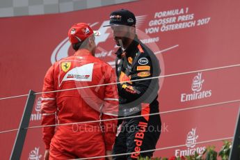 World © Octane Photographic Ltd. Formula 1 - Austria Grand Prix - Sunday - Race - Podium. Sebastian Vettel - Scuderia Ferrari SF70H and Daniel Ricciardo - Red Bull Racing RB13. Red Bull Ring, Spielberg, Austria. Sunday 9th July 2017. Digital Ref: 1876LB1D6533