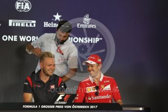 World © Octane Photographic Ltd. Formula 1 - Austria Grand Prix - Thursday – FIA Drivers Press Conference, Part 1. Sebastian Vettel - Scuderia Ferrari and Kevin Magnussen - Haas F1 Team. Red Bull Ring, Spielberg, Austria. Thursday 6th July 2017. Digital Ref: 1860LB2D4404