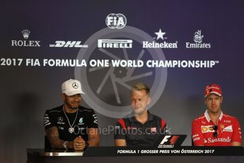 World © Octane Photographic Ltd. Formula 1 - Austria Grand Prix - Thursday – FIA Drivers Press Conference, Part 1. Lewis Hamilton - Mercedes AMG Petronas F1 Team, Sebastian Vettel - Scuderia Ferrari and Kevin Magnussen - Haas F1 Team. Red Bull Ring, Spielberg, Austria. Thursday 6th July 2017. Digital Ref: 1860LB2D4458