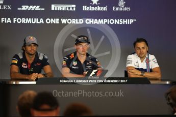 World © Octane Photographic Ltd. Formula 1 - Austria Grand Prix - Thursday - FIA Drivers Press Conference, Part 2. Felipe Massa - Williams Martini Racing, Carlos Sainz - Scuderia Toro Rosso and Max Verstappen - Red Bull Racing. Red Bull Ring, Spielberg, Austria. Thursday 6th July 2017. Digital Ref: 1860LB2D4565