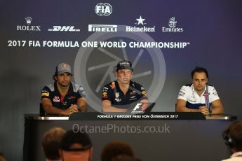 World © Octane Photographic Ltd. Formula 1 - Austria Grand Prix - Thursday - FIA Drivers Press Conference, Part 2. Felipe Massa - Williams Martini Racing, Carlos Sainz - Scuderia Toro Rosso and Max Verstappen - Red Bull Racing. Red Bull Ring, Spielberg, Austria. Thursday 6th July 2017. Digital Ref: 1860LB2D4577