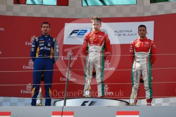 World © Octane Photographic Ltd. Formula 1 - Austria Grand Prix - Saturday - FIA Formula 2 Race 1. Charles Leclerc - PREMA Racing, Nicholas Latifi - DAMS and Antonio Fuoco - PREMA Racing. Red Bull Ring, Spielberg, Austria. Saturday 8th July 2017. Digital Ref: 1863LB1D3287