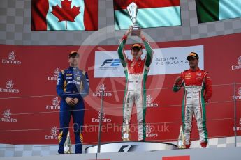 World © Octane Photographic Ltd. Formula 1 - Austria Grand Prix - Saturday - FIA Formula 2 Race 1. Charles Leclerc - PREMA Racing, Nicholas Latifi - DAMS and Antonio Fuoco - PREMA Racing. Red Bull Ring, Spielberg, Austria. Saturday 8th July 2017. Digital Ref: 1863LB1D3297