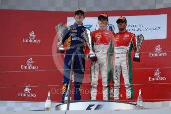 World © Octane Photographic Ltd. Formula 1 - Austria Grand Prix - Saturday - FIA Formula 2 Race 1. Charles Leclerc - PREMA Racing, Nicholas Latifi - DAMS and Antonio Fuoco - PREMA Racing. Red Bull Ring, Spielberg, Austria. Saturday 8th July 2017. Digital Ref: 1863LB1D3385